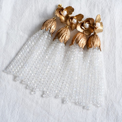 免費送貨NY復古黃銅花和串珠流蘇新娘耳環 第1張的照片