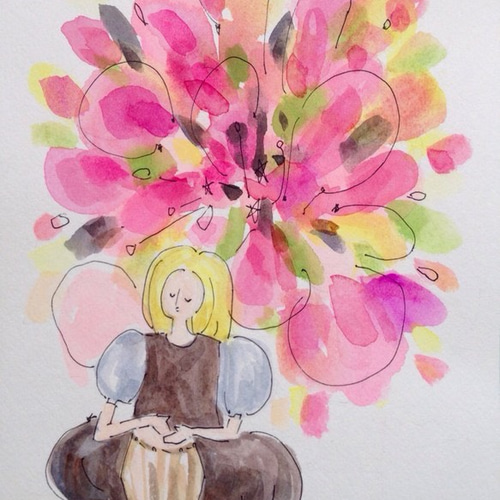 woman,pink」水彩画 原画 B5