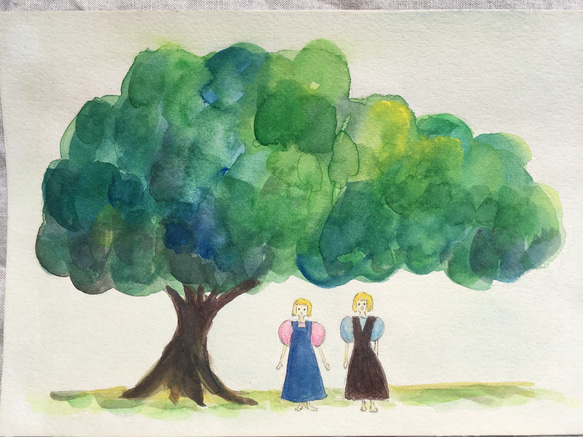 ［原画］木の下で歌う姉妹 　B5サイズ 5枚目の画像