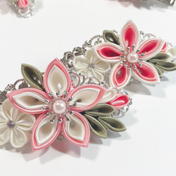 洋風つまみ細工 【桜】ポニーフック／バレッタ／ヘアクリップ／帯留め