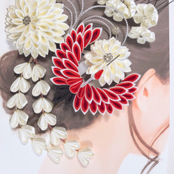 洋風つまみ細工 和装髪飾りセット(白×赤)成人式/卒業式/結婚式 3枚目の画像