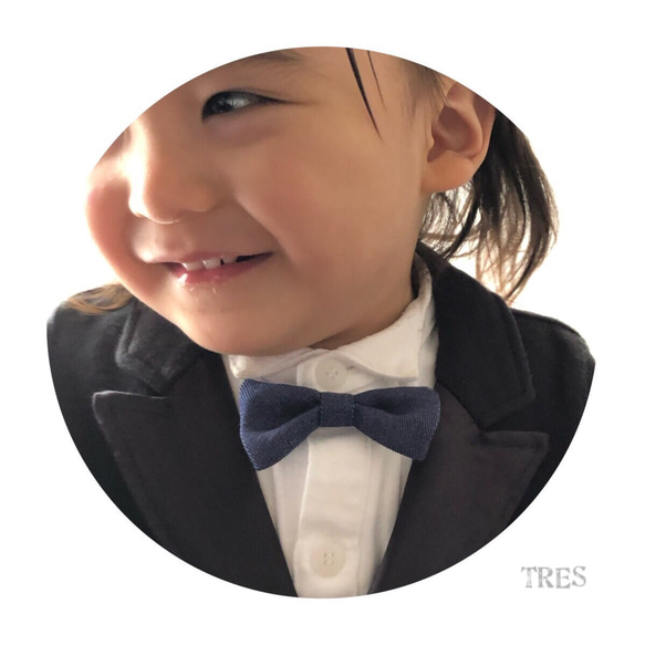 【TRES】2Way ミニリボン&蝶ネクタイ  デニム&ブルーストライプ 2枚目の画像