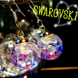 数量限定❣液体ガラスドーム　スワロフスキー　ひと粒の宝石ピアス　ピンク 2枚目の画像