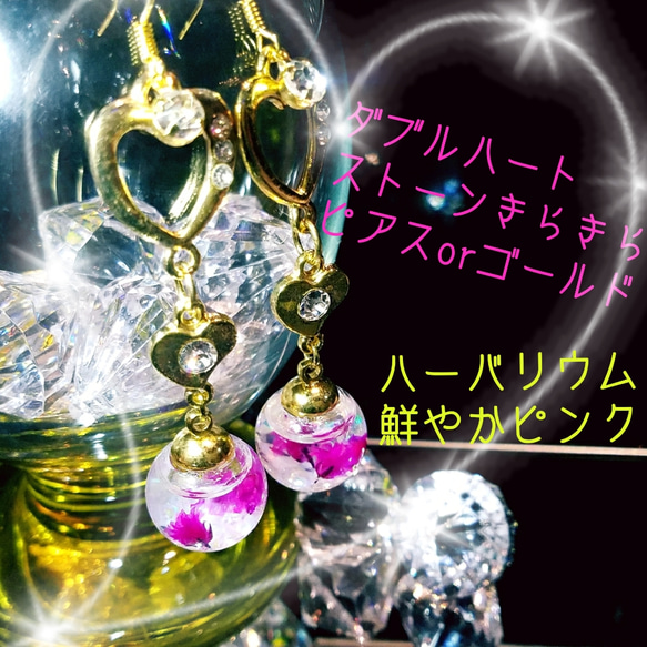 新商品✨残り3点❣液体ガラスドーム ダブルハートきらきら ピアス ハー  