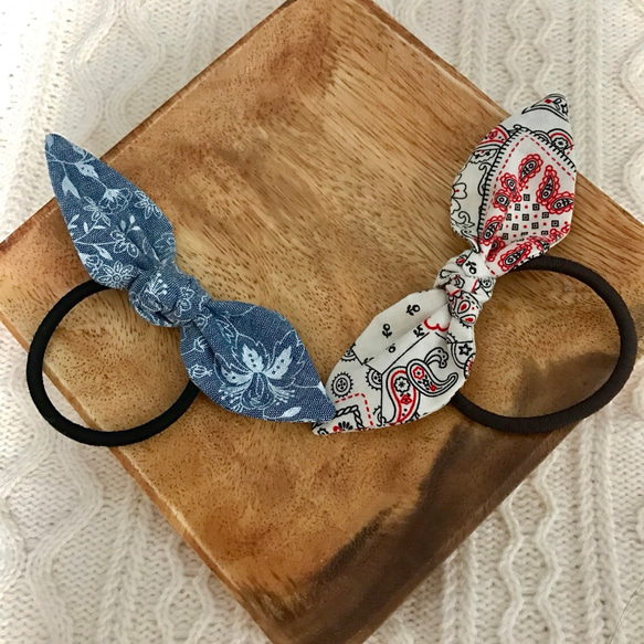 ̮デニム×レザーヘアアクセサリーセット