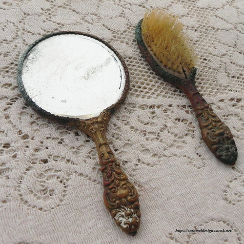 フランスアンティーク手鏡、ブラシセット