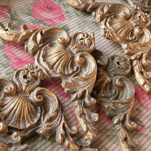 フランス、アンティーク真鍮インテリアパーツ、ロココデザイン、送料