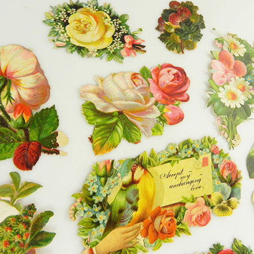 1800年代、アンティーク、ヴィクトリアン・クロモス【フラワー】10枚