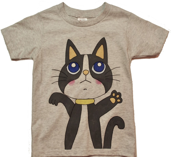 手描き一点ものキッズTシャツ（ねこ）120cm 1枚目の画像