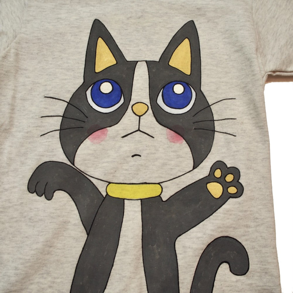 手描き一点ものキッズTシャツ（ねこ）120cm 2枚目の画像