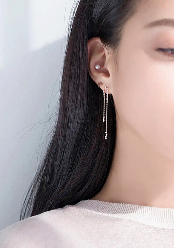 MINI CUBIC CURVE LINE DROP EARRING 5枚目の画像