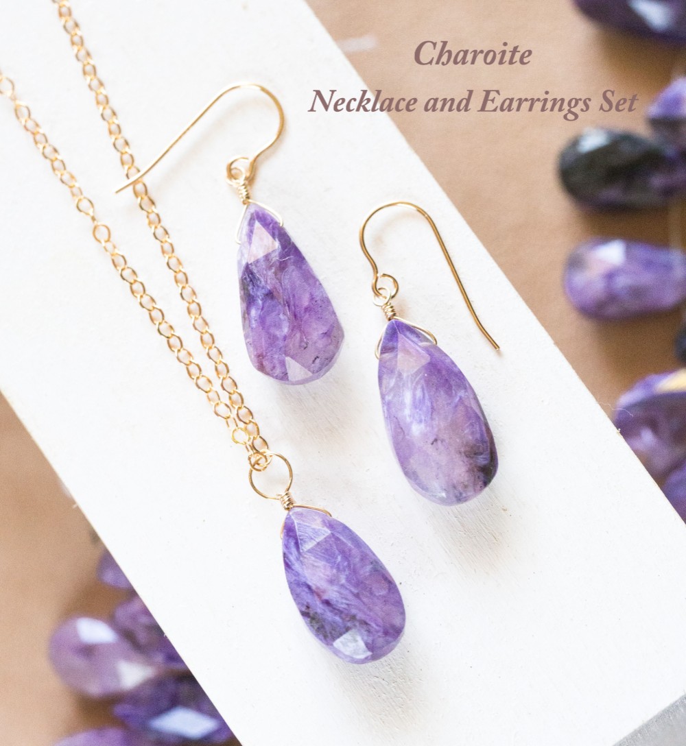 数量限定10点 福袋☆大粒希少高品質ロシアンパープルチャロアイト Charoite★ペンダントとピアス