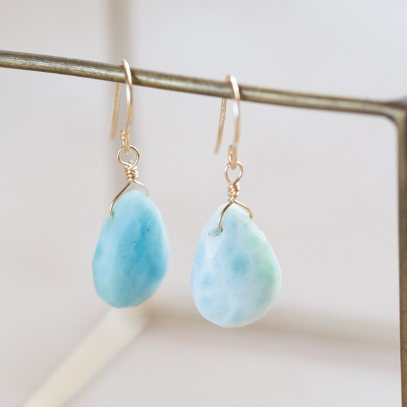 ☆希少高品質ドミニク共和国ラリマーファセットペア Larimar AAA☆14kgf☆フックピアス・イヤリング 5枚目の画像