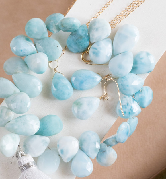 ☆希少高品質ドミニク共和国ラリマーファセットペア Larimar AAA☆14kgf☆フックピアス・イヤリング 6枚目の画像