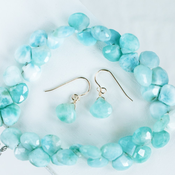 《特集掲載》☆希少高品質ドミニク共和国ラリマーファセットハート Larimar AAA☆14kgf☆ピアス・イヤリング 10枚目の画像