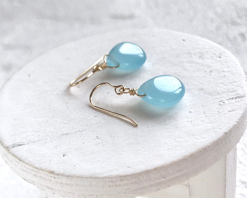 ☆14kgf☆天然石スカイブルージェードのピアス・イヤリング☆マロン  