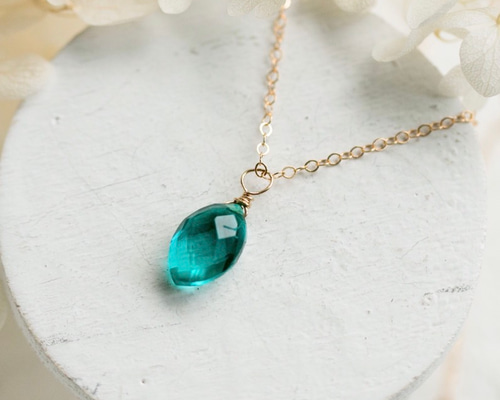 再販☆14kgf☆ピーコックグリーンクォーツのネックレス☆マーキス