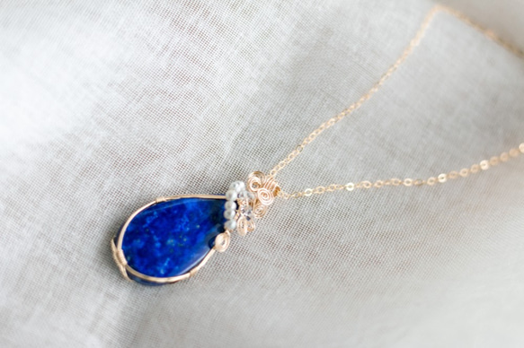 【永遠の美】ラピスラズリのペンダント Lapis Lazuli 《一点もの》14kgf 2枚目の画像