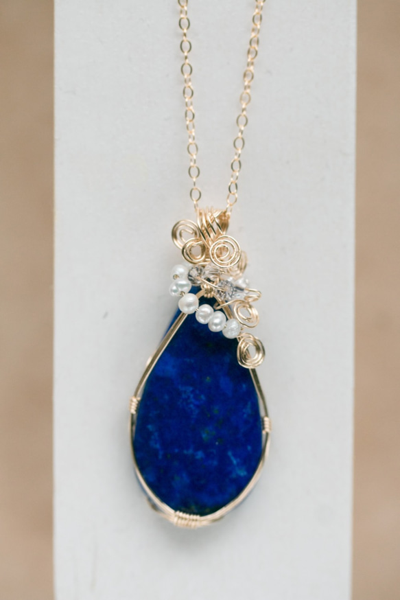 【永遠の美】ラピスラズリのペンダント Lapis Lazuli 《一点もの》14kgf 3枚目の画像