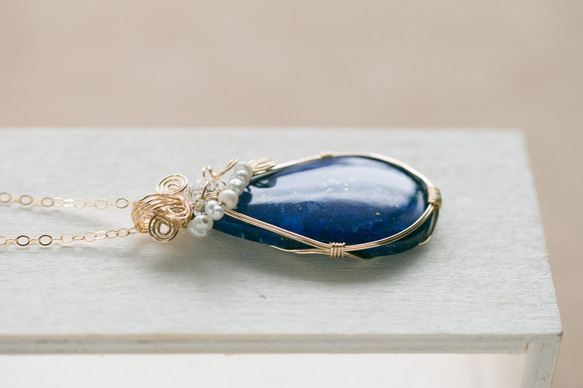 【永遠の美】ラピスラズリのペンダント Lapis Lazuli 《一点もの》14kgf 4枚目の画像