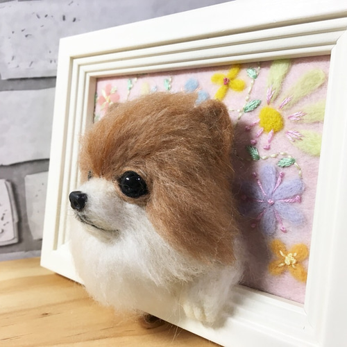 羊毛フェルト ポメラニアンのフォトフレーム 羊毛フェルト needle