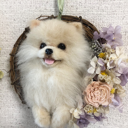 ニコニコポメちゃんのリース 羊毛フェルト ポメラニアン 羊毛