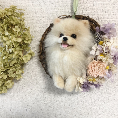 ニコニコポメちゃんのリース 羊毛フェルト ポメラニアン 羊毛
