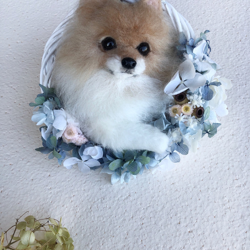 羊毛フェルト ワンちゃん オーダーフラワーリース 母の日 羊毛フェルト 
