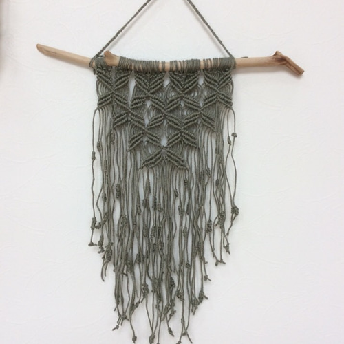 麻の紐 マクラメ編みタペストリー(グリーングレー) タペストリー