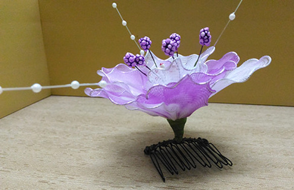 [ストッキング]ディルの花のつるの花のヘアアクセサリー - パープル 2枚目の画像