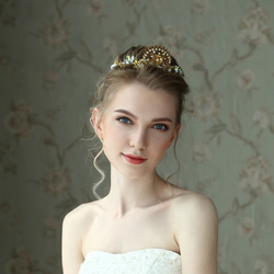 Alyvia 神秘小皇冠 金色◆手工製 頭飾 結婚 髪飾 新娘飾品 婚紗 外拍 淡水珍珠 新娘頭飾 皇冠 閃石 復古 第4張的照片