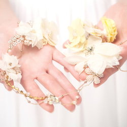 Alona 波希米亞風新娘花冠◆象牙色手工花手工製頭飾結婚髪飾新娘飾品婚紗外拍 淡水珍珠新娘頭飾　絲花 第4張的照片