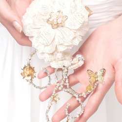 Cleta点滅真珠つるの花のヘアアクセサリー◆ゴールドレースの手作りの飾り装飾されたブライダルジュエリーの結婚式の結婚のFa淡水 3枚目の画像