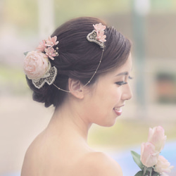 ◆桜の花の花嫁の花の妖精花の形の花の花輪リングフラッシュ粉赤手作りの頭飾り結婚花嫁の結婚式の頭飾り頭飾り 1枚目の画像