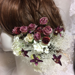 成人式髪飾り☆モーヴ系ミニ薔薇とかすみ草 2枚目の画像