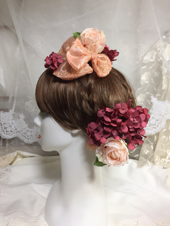 成人式髪飾り☆リボンと薔薇と紫陽花 4枚目の画像