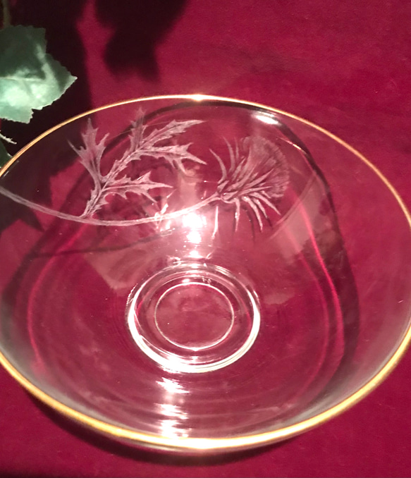 あざみの金縁ボール〜手彫りガラス〜 3枚目の画像