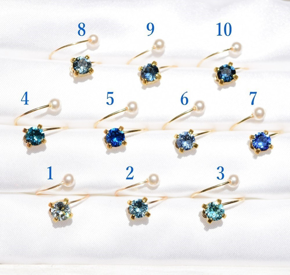 [14kgf] 10 種顏色可供選擇 清爽藍色 swaro 和珍珠小指戒指 第2張的照片