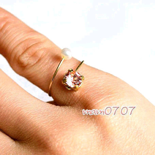 14kgf】選べる優しい９色のスワロとパールのピンキーリング 指輪