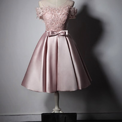 ピンクレースドレス パーティードレス Aラインワンピース 2枚目の画像