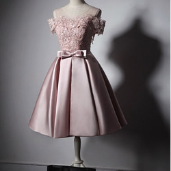 ピンクレースドレス パーティードレス Aラインワンピース 3枚目の画像
