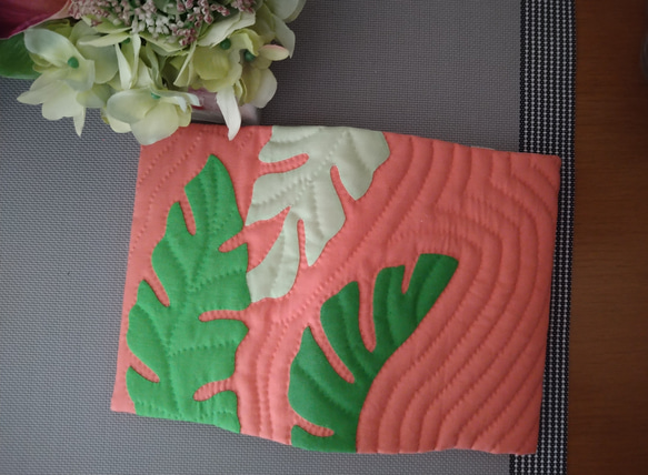 ハワイアンキルト　ブックカバー（文庫本サイズ）　バナナリーフ 3枚目の画像
