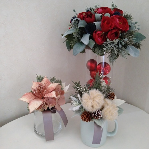 クリスマス ポインセチアのミニブーケ アーティフィシャルフラワー