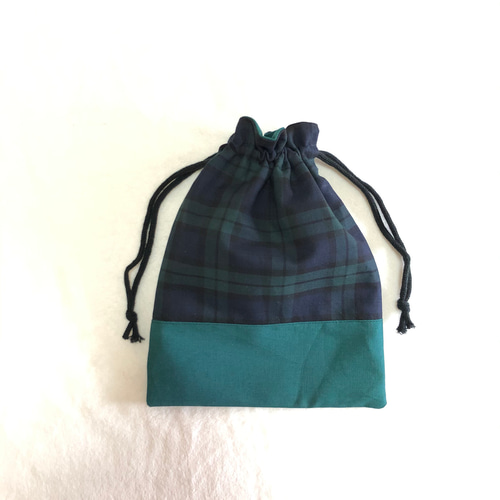 ネイビー×グリーンチェックのレッスンバッグ 緑 レッスンバッグ