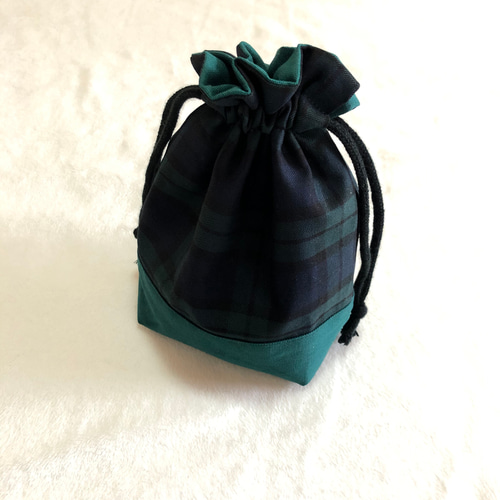ネイビー×グリーンチェックのレッスンバッグ 緑 レッスンバッグ