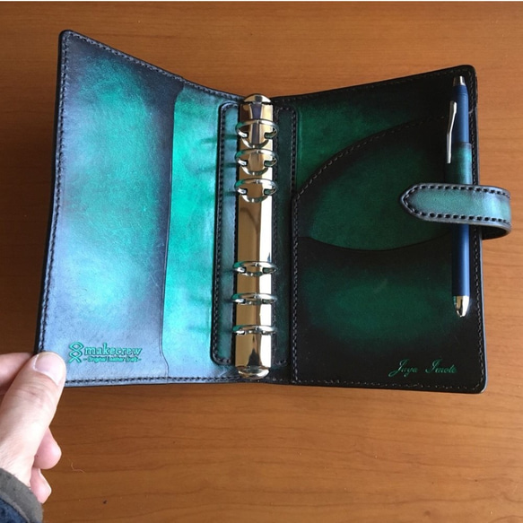 深緑アンティーク、システム手帳(バイブルsize) 深緑アンティーク システム手帳 バイブルsize また