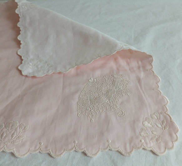 洋傘刺繡蕾絲手帕 手絹-淡雅粉 第2張的照片