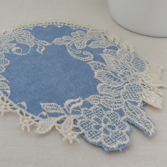 夏河刺繍レースの手袋パッドコースターマット家具パッド - 青い水 3枚目の画像