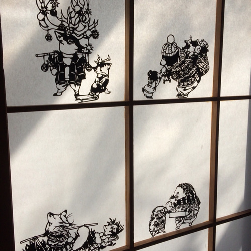 未使用・額縁特注】クリスマスのクマの切り絵アート（デコパージュ）