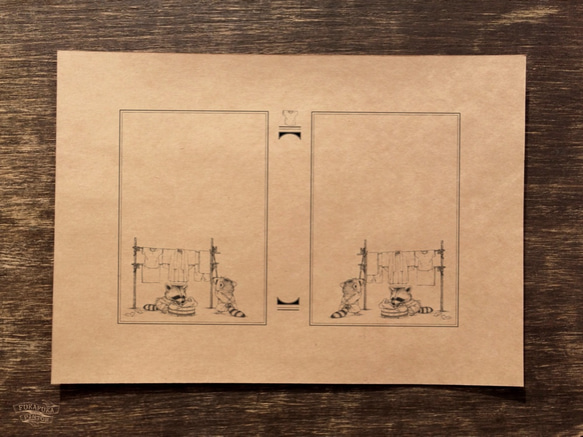 ブックカバーとしおり☆アライグマの洗濯屋さん 3枚目の画像